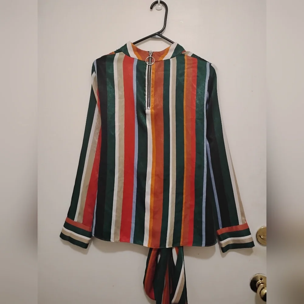 Zara Trafaluc Collection Striped Zip Neck Top – Size L - Picture 2 of 10
